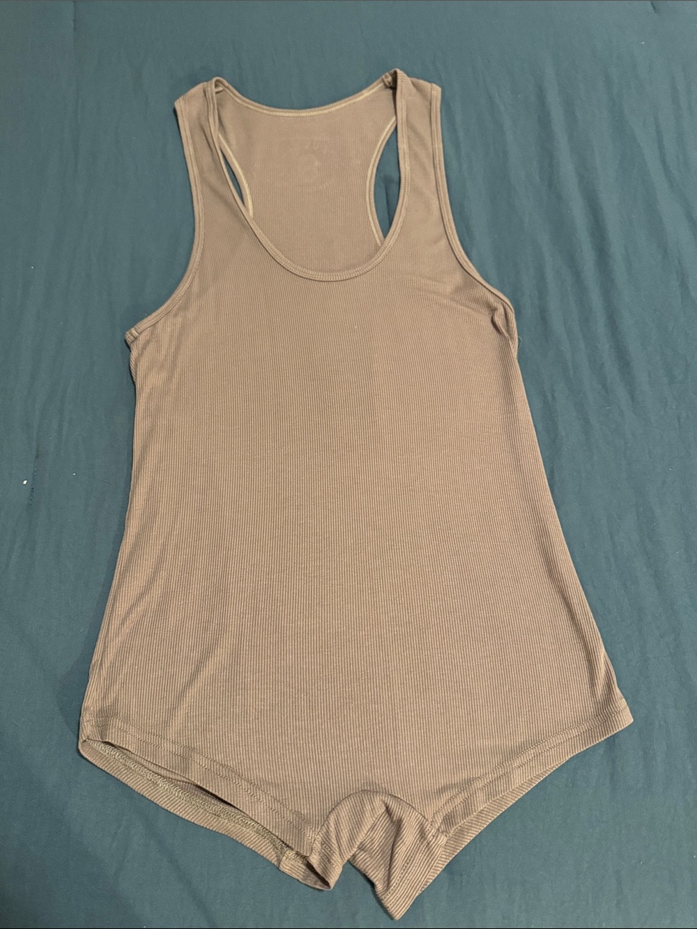 Men’s Fine Ribbed Tank Romper in Taupe - Medium to small